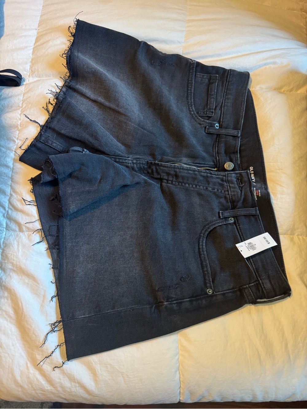 Old Navy Black Slim Denim Shorts with Frayed Accents